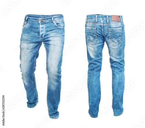 Blank jeans pants frontside and backside isolated on a white background