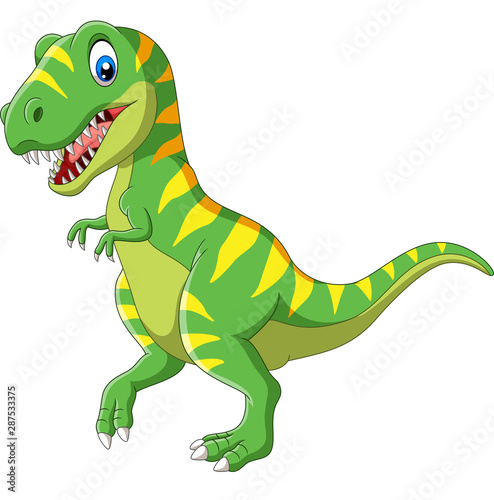Cartoon green dinosaur on white background © tigatelu
