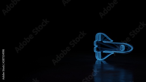 3d glowing wireframe symbol of symbol of space shuttle isolated on black background
