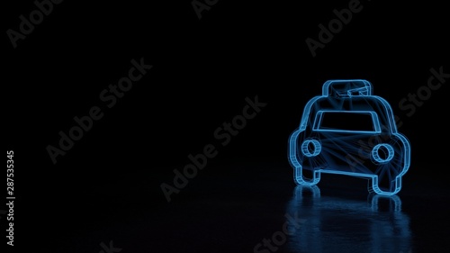 3d glowing wireframe symbol of symbol of taxi isolated on black background