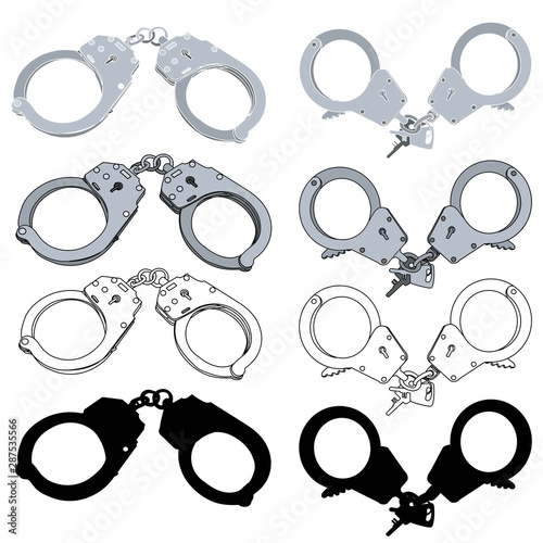 vector, on a white background, gray handcuffs, set