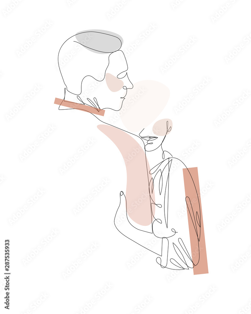 Obraz premium Attractive continuous line art drawing of romantic couple in love. Man and women are in happiness moment minimalist design vector illustration.
