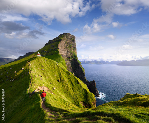 Kallur Lighthouse on Kalsoy island, Denmark Faroe Islands