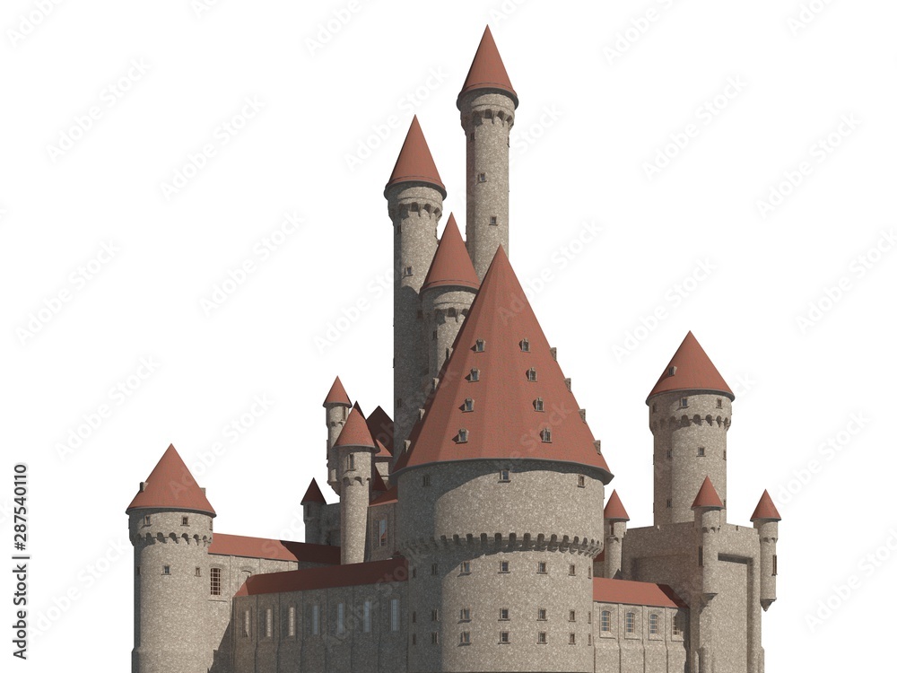 Fairy Tale Castle Isolated on White Background 3D Illustration