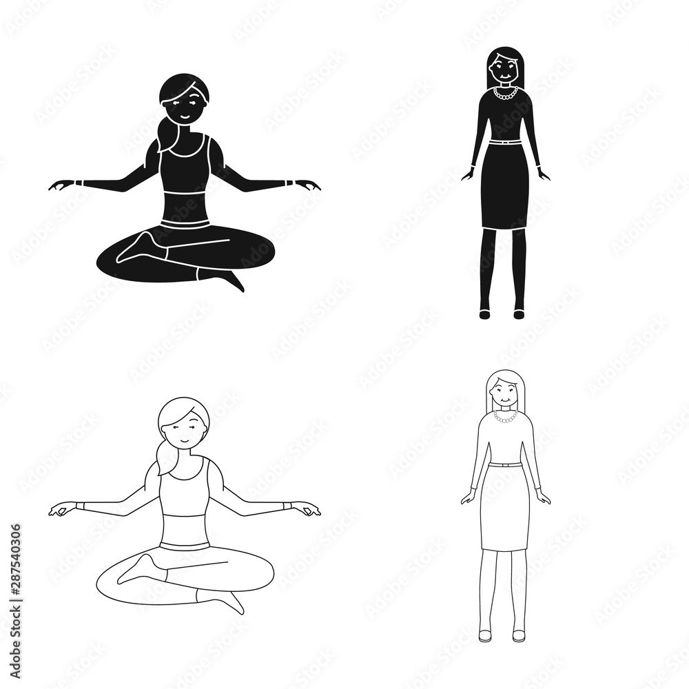 Isolated object of posture and mood sign. Collection of posture and female stock symbol for web. Isolated object of posture and mood sign. Collection of posture and female stock symbol for web.