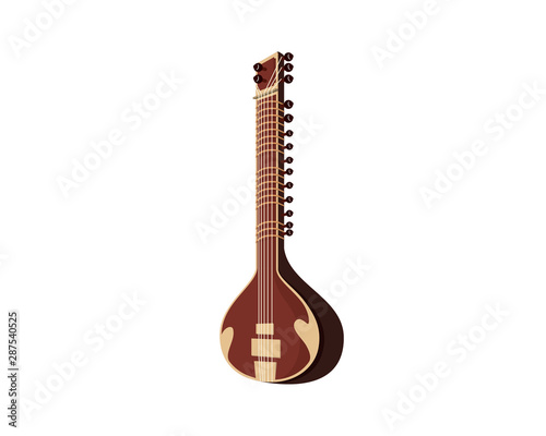 Detailed Sitar and India's String Musical Instrument Illustration