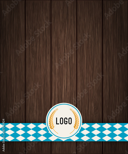 Vector Octoberfest background for beer table menu or flyer. Vintage rustic design with dark wooden backdrop.