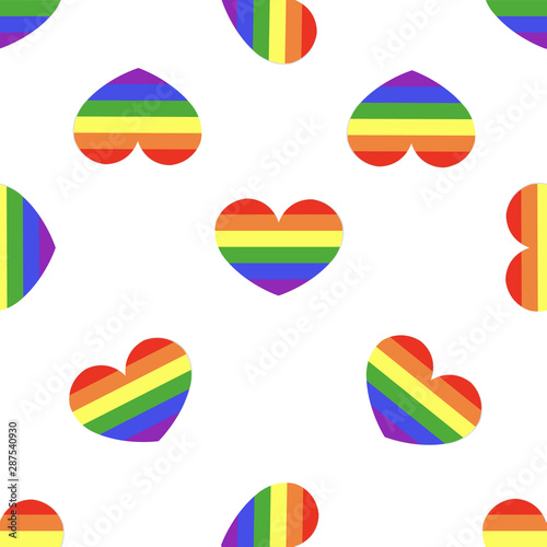 Rainbow flag lgbt symbol on heart vector seamless pattern background