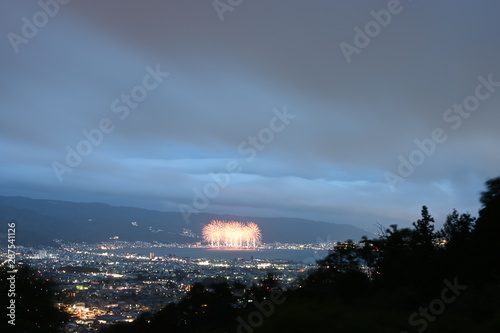 fireworks at lake suwa in summer photo