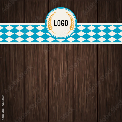 Vector Octoberfest background for beer table menu or flyer. Vintage rustic design with dark wooden backdrop.