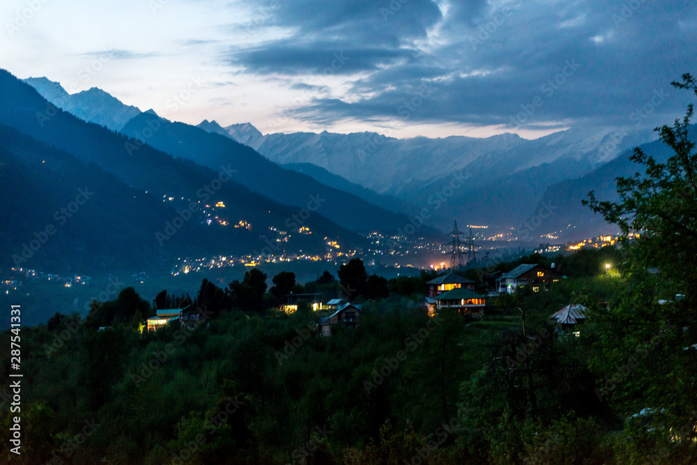 Night view of Manali City in Himalayas