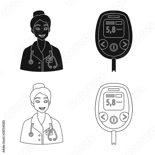 Vector illustration of diet and treatment symbol. Set of diet and medicine stock symbol for web.