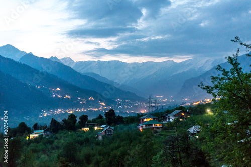 Night view of Manali City in Himalayas