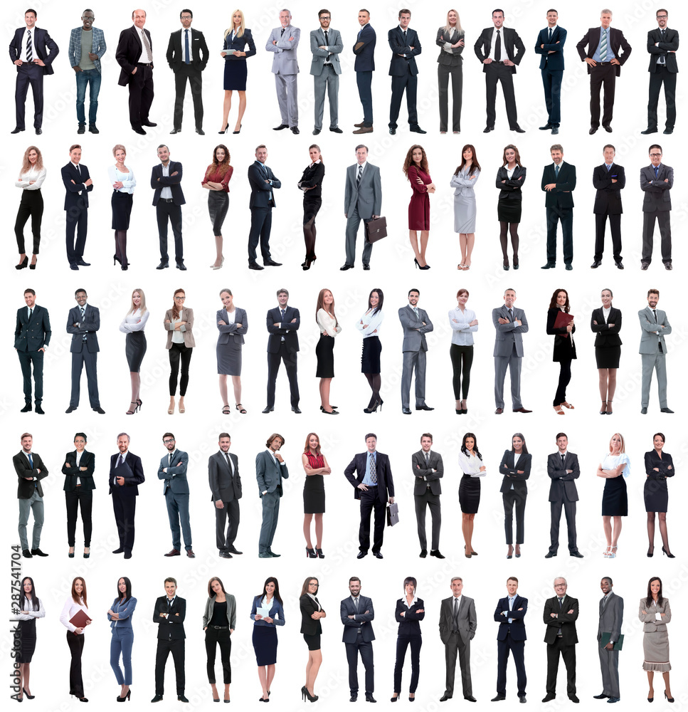 collage of young business people standing in a row.