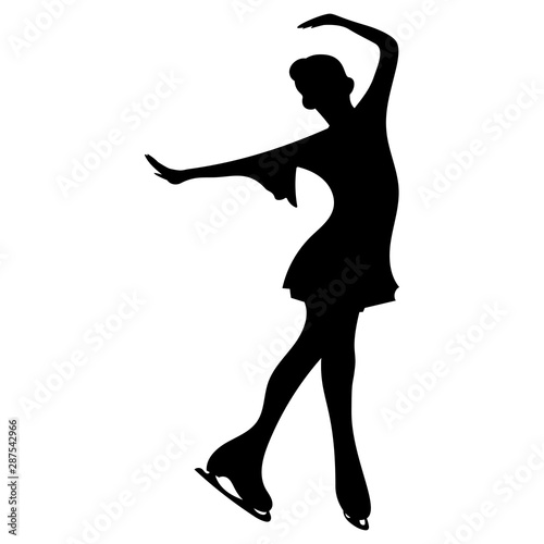 Silhouettes girls skaters. Figure skating. Black and white illustration of a figure skater. Winter sport.
