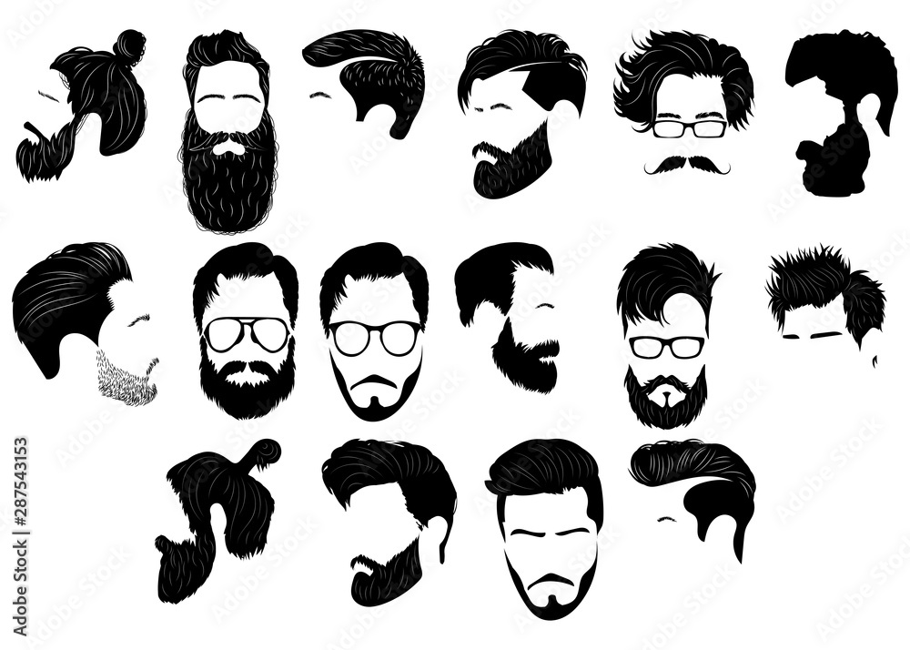Set of hairstyles for men. Collection of black silhouettes of hairstyles  and beards. Vector illustration for hairdresser. Stock Vector | Adobe Stock