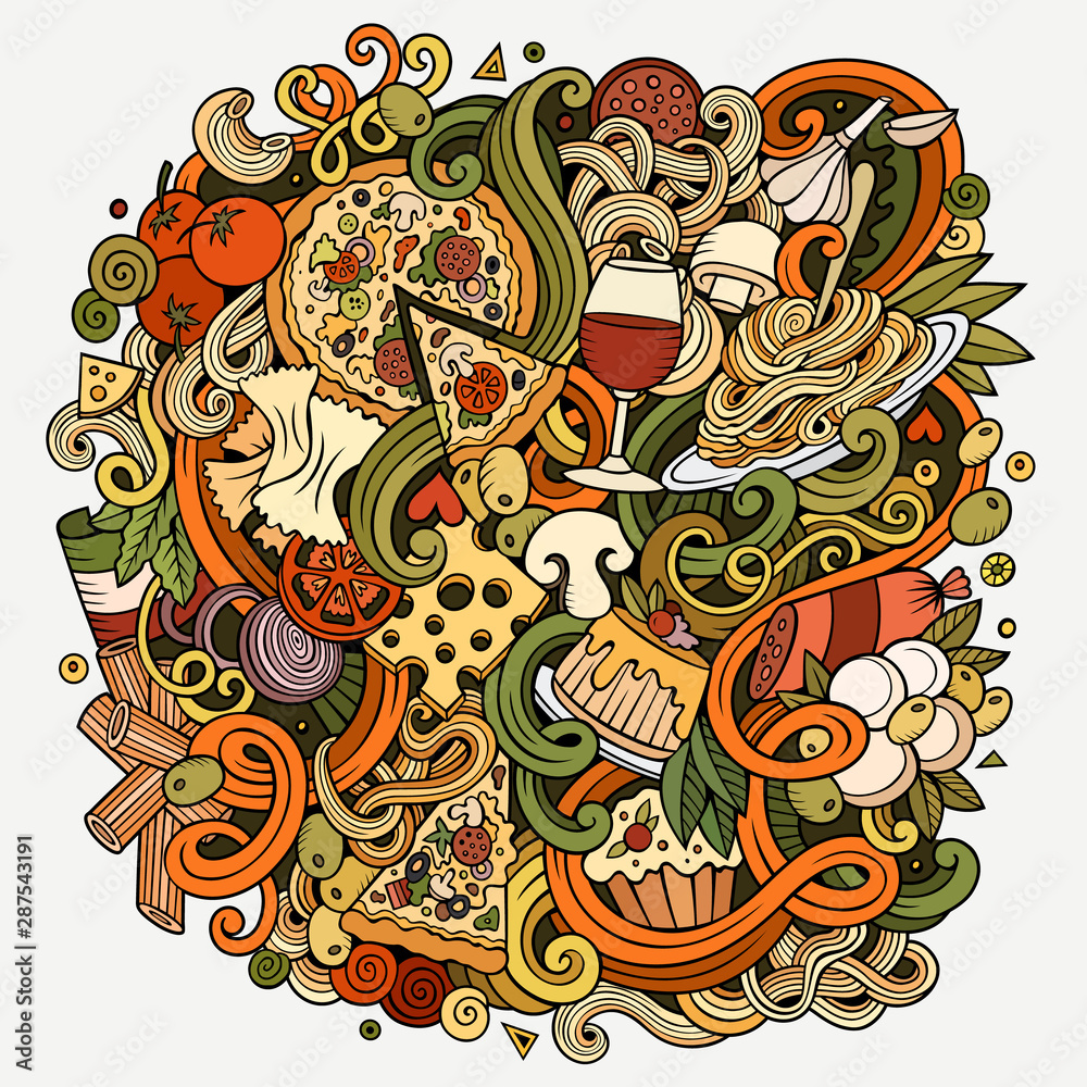 Cartoon cute doodles Italian Food illustration