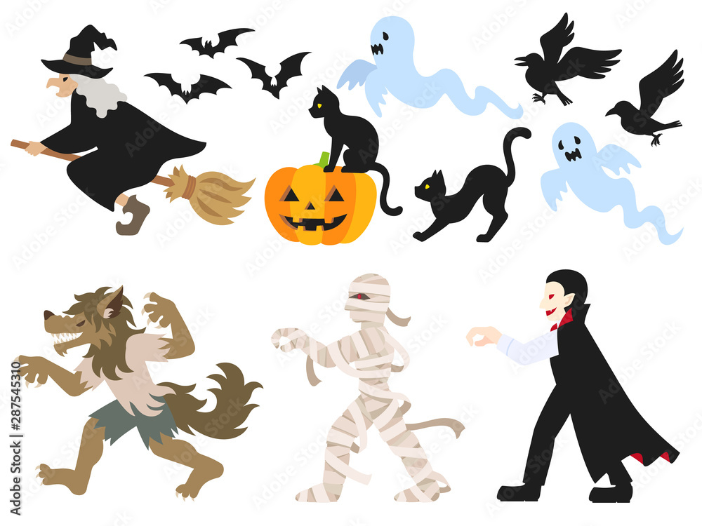 ハロウィンモンスターの全身イラストセット 横向き Stock Vector Adobe Stock