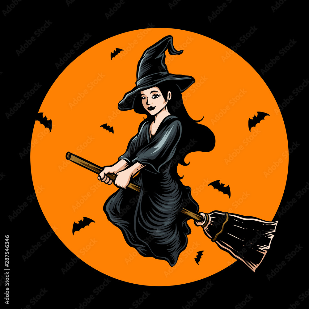 witch flying vector logo icon