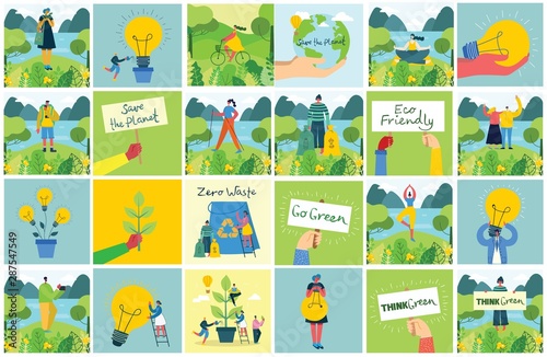 Vector illustration ECO backgrounds of Concept of green eco energy and quote Save the planet and Waste recycle