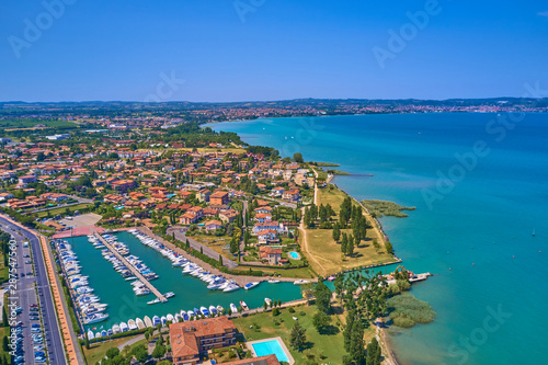 Panoramic view of the boat parking Sirmione 2. Aerial view. © Berg