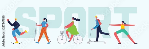 Vector illustration sport concept flat design of men and women doing sport and healthy lifestyle background