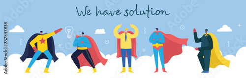 We have solution. Vector concept illustration background of Start up and Finding solution in flat style