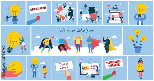 We have solution. Vector concept illustration background of Start up and Finding solution in flat style