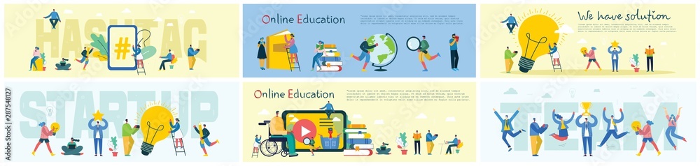 Vector illustration of a office concept. Business people in flat style. Online education, We have solution, Start up and team work business concept Vector illustration of a office concept. Business people in flat style. Online education, We have solution, Start up and team work business concept