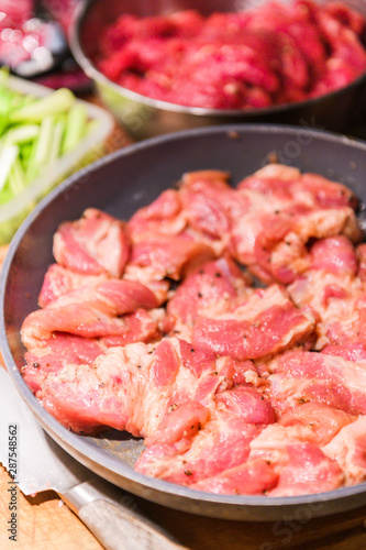 ferment cutting raw pork prepare for cooking,dinner