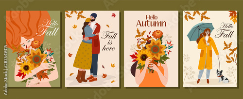 Collection of autumn cards. Vector illustration. Beautiful template. Can be used for banner, poster, card, postcard and print.