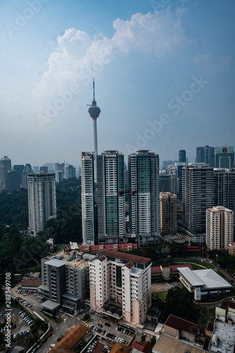 Aerial view of Kuala Lumpur city skyline during cloudy day  Malaysia