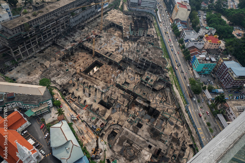 Unfinished building old construction in a city from a heigh