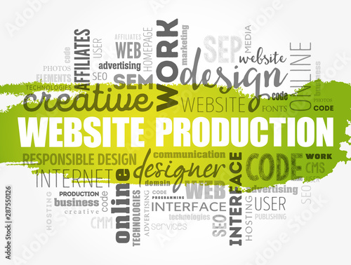Website production process word cloud, technology concept background
