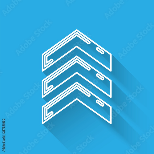 White line Military rank icon isolated with long shadow. Military badge sign. Vector Illustration