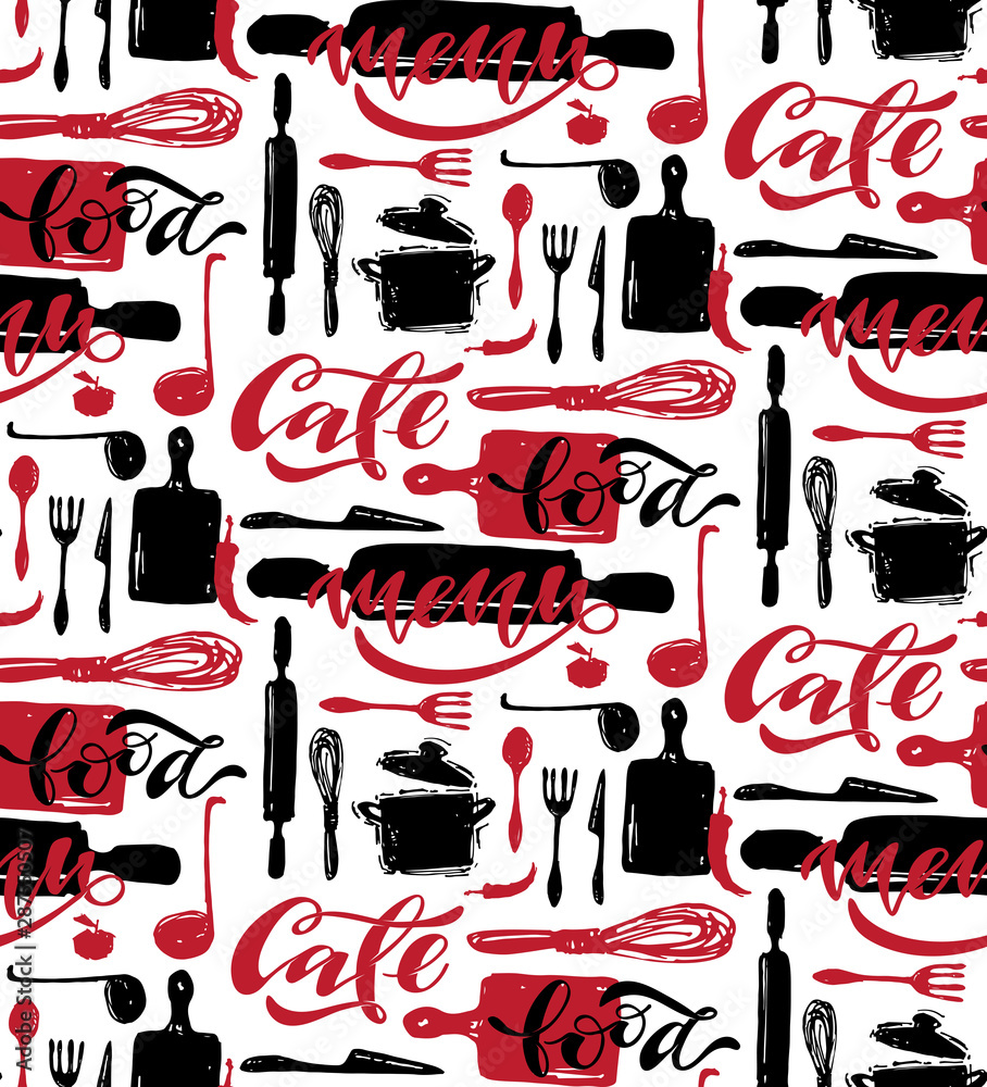 Cafe food menu - cute hand drawn doodle lettering pattern background ...