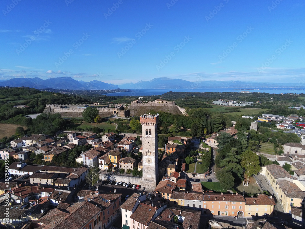 aerial view on the medieval italian village of Lonato