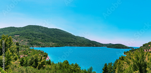 Panoramic view of clear blue sea with islands, Adriatic coast, Croatia
