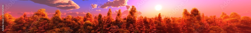 Panorama of the autumn landscape. Autumn park at sunset. Autumn trees under a blue sky with clouds. Banner. Panorama of the autumn landscape. Autumn park at sunset. Autumn trees under a blue sky with clouds. Banner.
