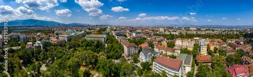 Amazing aerial panorama from a drone of city Sofia, Bulgaria
