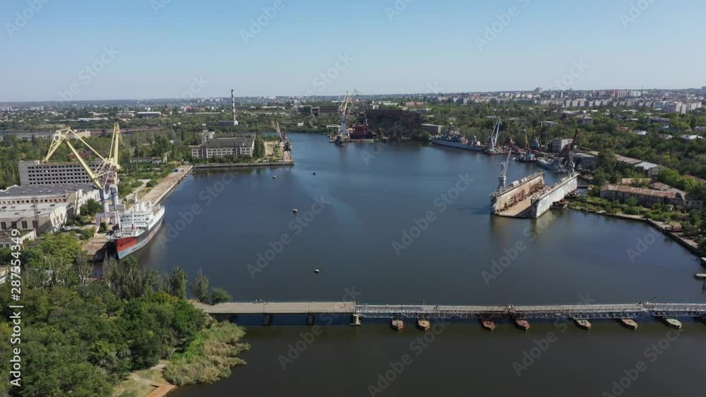 Aerial view of Dock for Repair of Ships and Boats in Nikolaev. Aerial view of Dock for Repair of Ships and Boats in Nikolaev.