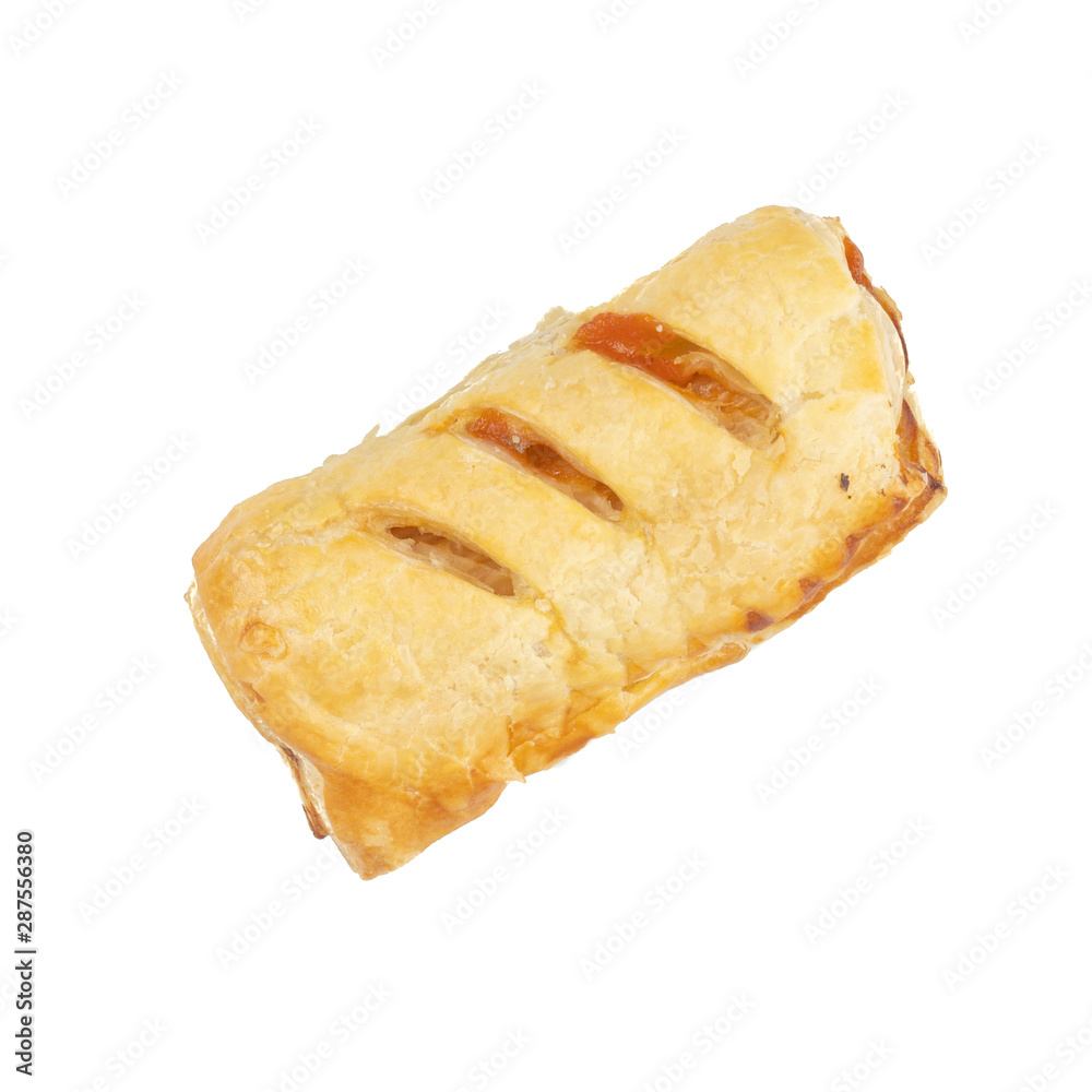Fresh Homemade Chicken Puff Pastry. Bread and Bakery Products Isolated on White background