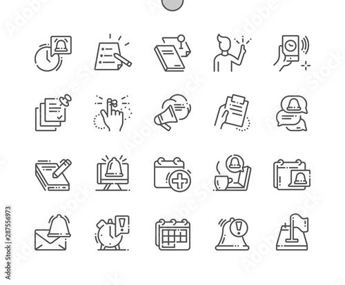 Actions and reminders Well-crafted Pixel Perfect Vector Thin Line Icons 30 2x Grid for Web Graphics and Apps. Simple Minimal Pictogram