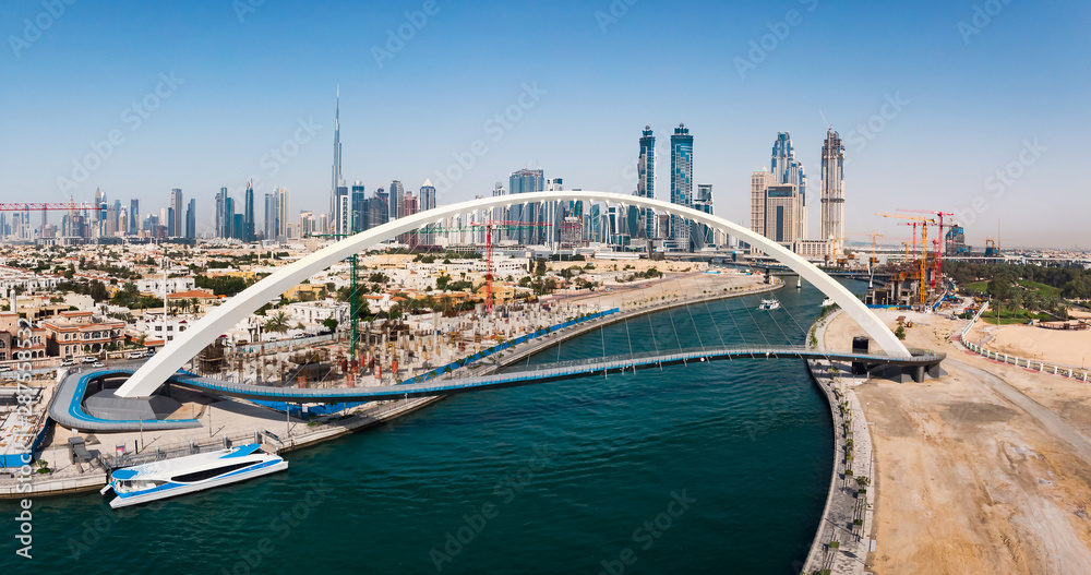 Aerial view of Dubai from the water canal