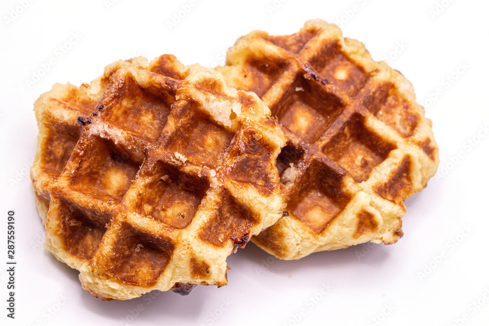 Close up Caramel waffles dessert isolate on white background. Close up Caramel waffles dessert isolate on white background.
