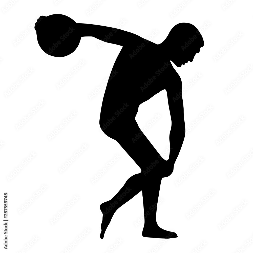 Vector silhouette of an ancient Greek athlete. Discus thrower. Discus