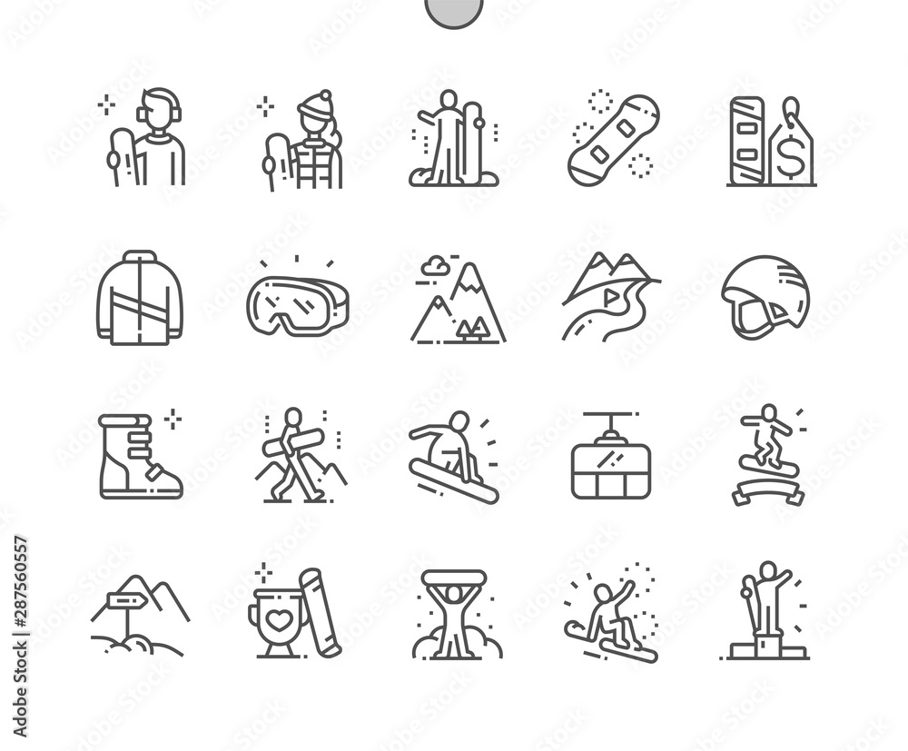 Snowboarding Well-crafted Pixel Perfect Vector Thin Line Icons 30 2x Grid for Web Graphics and Apps. Simple Minimal Pictogram Snowboarding Well-crafted Pixel Perfect Vector Thin Line Icons 30 2x Grid for Web Graphics and Apps. Simple Minimal Pictogram