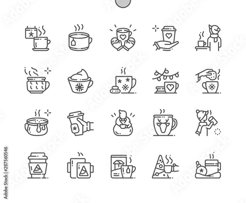 Winter coffee and tea Well-crafted Pixel Perfect Vector Thin Line Icons 30 2x Grid for Web Graphics and Apps. Simple Minimal Pictogram