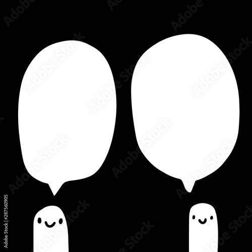 Two happy worms talking black and white hand drawn illustration with speech bubble