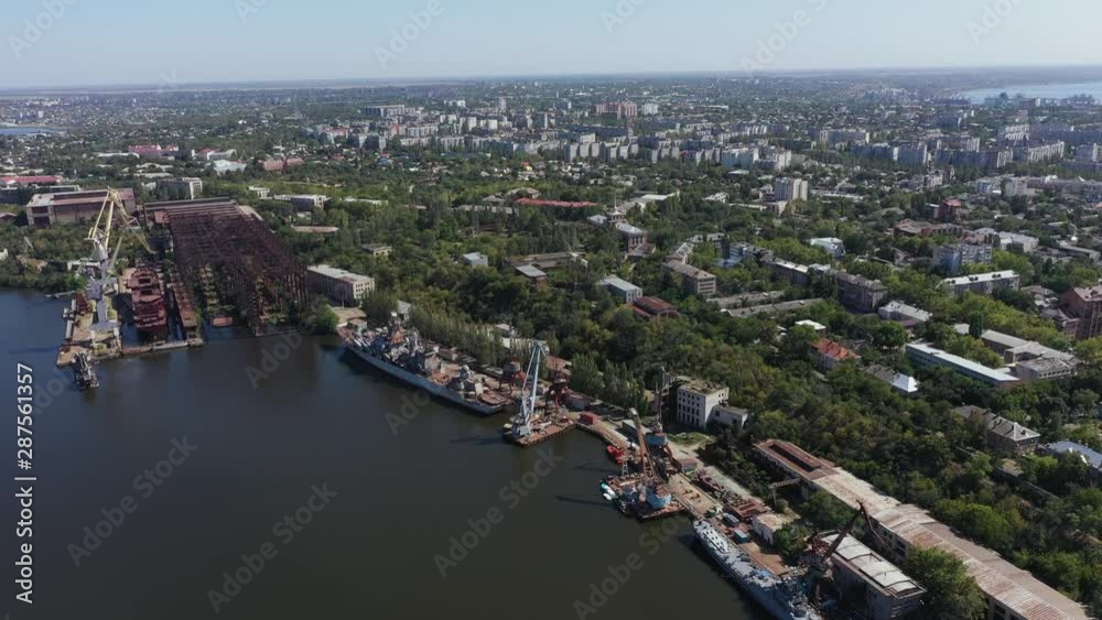 Aerial view of Dock for Repair of Ships and Boats in Nikolaev. Aerial view of Dock for Repair of Ships and Boats in Nikolaev.